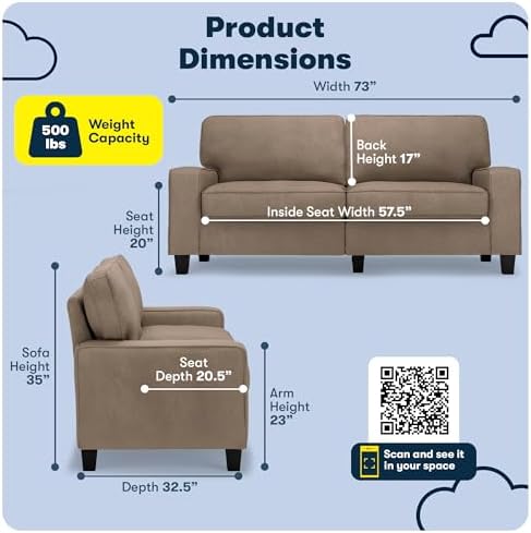 Serta Palisades 73" Track Arm Sofa, Easy Care Polyester, Soft Pillow Back - Image 2
