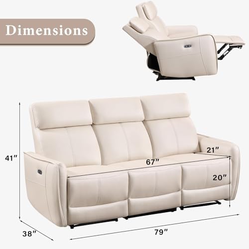 EBELLO Power Reclining 3 Seat Sofa Couch, Faux Leather Electric Recliner Sofa - Image 2