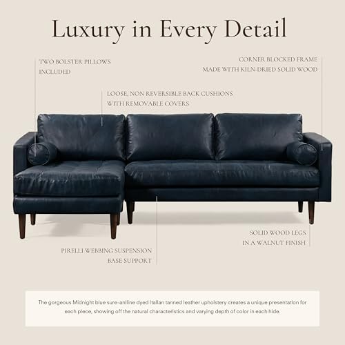 Poly & BARK Napa 104.5" Left-Facing Sectional Sofa – Midnight Blue Full-Grain - Image 4