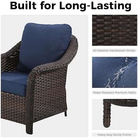 3 Piece Patio Wicker Conversation Set, All-Weather Use Outdoor Wicker Sofa - Image 4