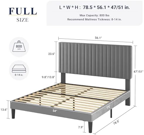 Allewie Full Bed Frame, Velvet Upholstered Platform Bed - Image 2