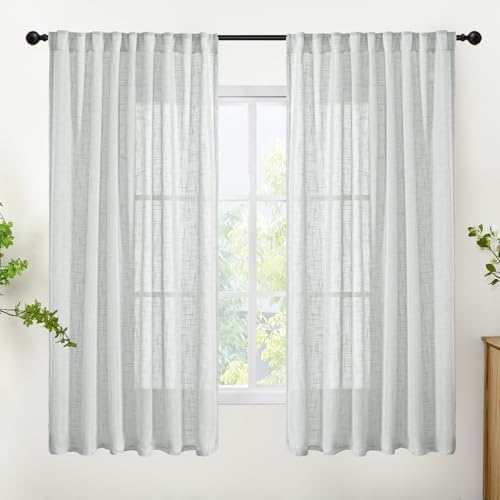 YoungsTex Light Grey Linen Curtains 63 Inch Length by YoungsTex