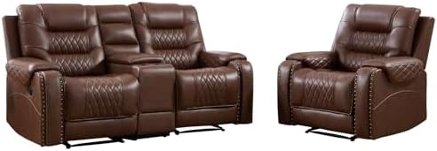 EBELLO 2-Piece Manual Recliner Sofa Set, Faux Leather Adjustable Single - Image 7