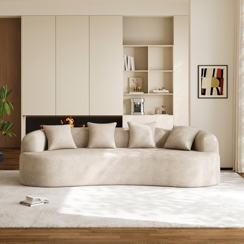 Modern Curved Couch, Oversized 4 Seater Boneless Chenille Sofa, Light Brown - Image 3