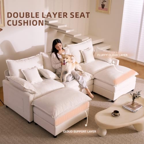 GOSUHI 108" U-Shaped Modular Cloud Couch, Deep Seat, Chenille Ivory - Image 5