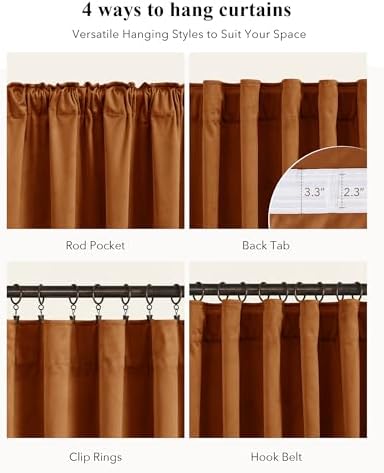 StangH Burnt Orange Velvet Curtains Back Tab Boho Drapes - Image 2