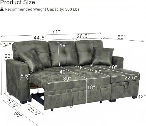 L-Shaped Sectional Couch with Storage, Sleeper Sofa - Image 2