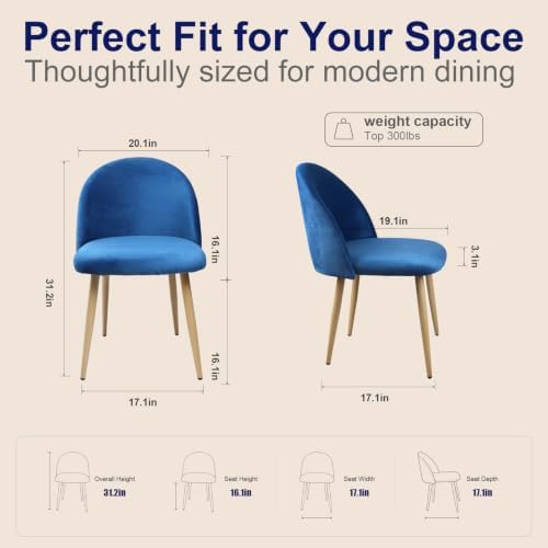 Lightdot Dining Chairs Set of 2, Mid Century Modern Velvet Kitchen Chairs - Image 2