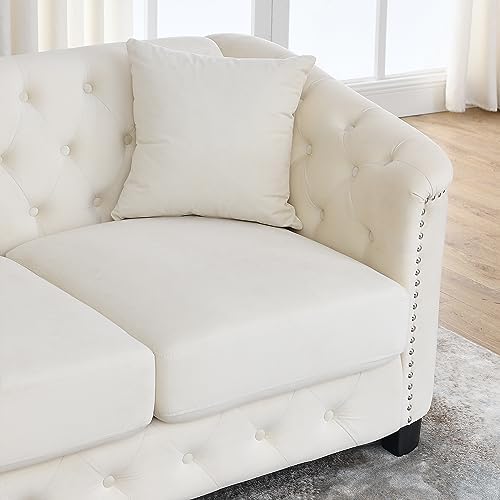 77" Modern Velvet Chesterfield Sofa - Image 6