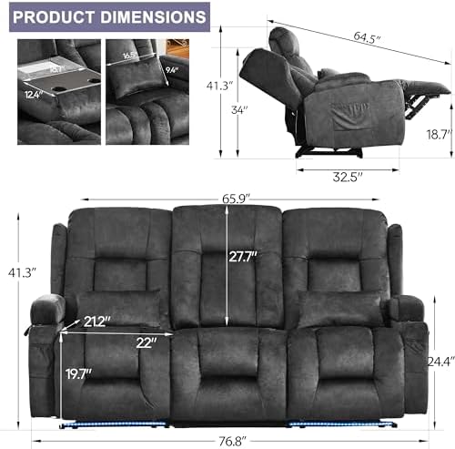 URRED Power Loveseat Recliner Sofa - Image 3