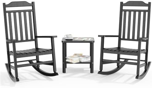 3 Piece Outdoor Rocking Bistro Set, Resin Rocking Chairs Outdoor Indoor by GYMHILL