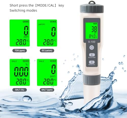 TDS Meter, 4 in 1 Water Tester TDS/Salt/Temp/EC Meter, High Accuracy TDS Meter - Image 6