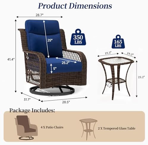 PIZZELLO Outdoor Swivel Rocker Chairs 6 Pieces - Image 2