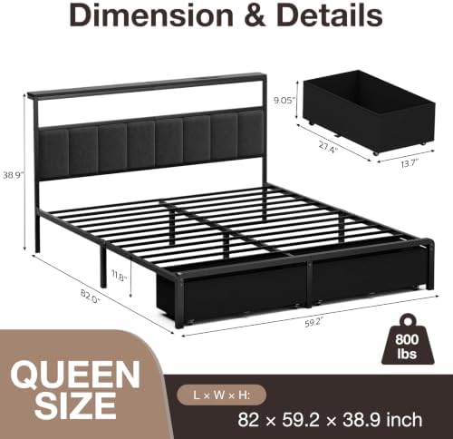 Queen Bed Frame with 2 Storage Drawers - Image 2