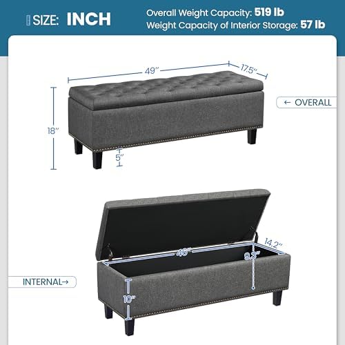 Yaheetech 49in Storage Ottoman Coffee Table - Image 3