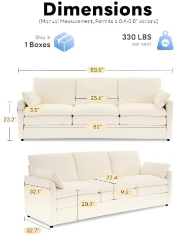 Iroomy 83" Chenille Cloud Couch, Modern Sofa 3 Seater, Comfy Plush Thick - Image 2
