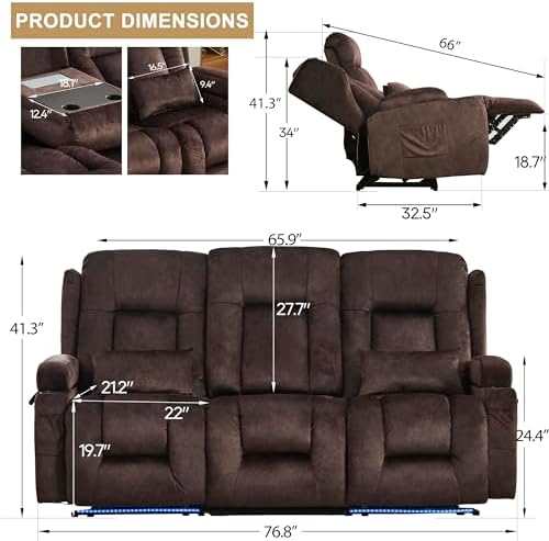 URRED Power Loveseat Recliner Sofa - Image 3