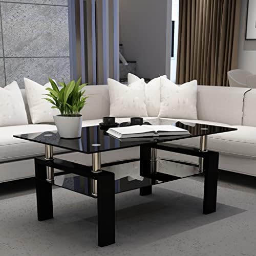 Rectangle Glass Coffee Table for Living Room, All Black - Image 3