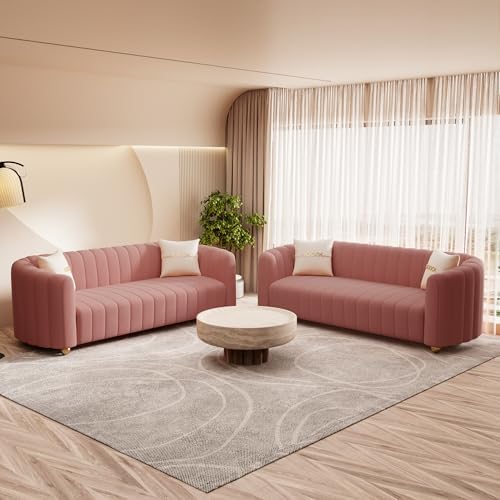 2-Piece Pink Velvet Tufted Sofa Set - Image 6