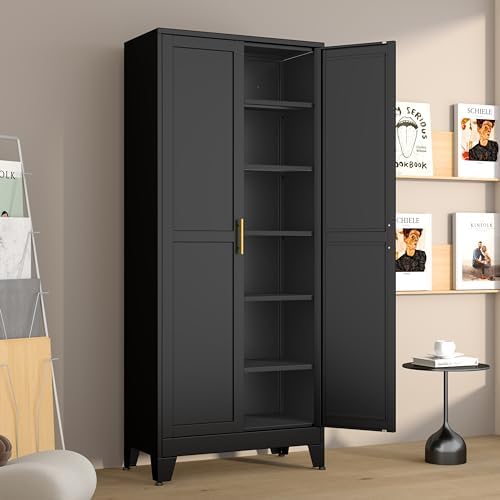 Metal Pantry Cabinet with 2 Doors and 5 Adjustable Shelves, Versatile Storage by winiowa