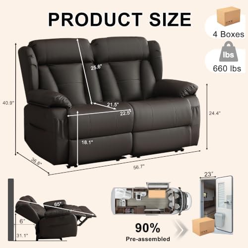 56.7" Reclining Loveseat Sofa, RV Loveseat Recliner Couch - Image 3