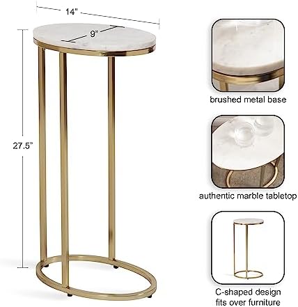 Kate and Laurel Natalli Modern Glam Oval C-Table, Elegant C-Shaped Side Table - Image 3