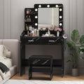 Vanity Desk with Power Outlet, Makeup Vanity with Large Mirror and LED Lights by Unknown