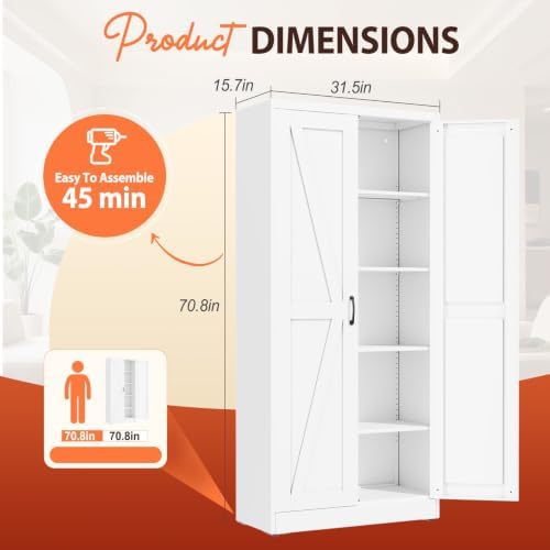 PAOFIN 71" White Metal Storage Pantry Cabinet - Image 2