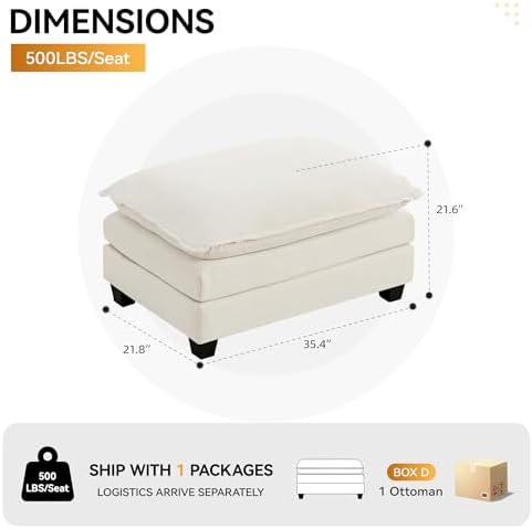 35‘’ Modern Chenille Cloud Sofa Ottoman, Rectangle Ottoman - Image 2
