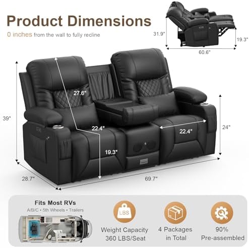 Power RV Loveseat Recliner Sofa, Reclining Loveseat - Image 2