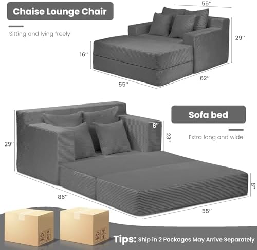 JUIKURY 86” Oversized Chaise Lounge, Corduroy 4 in 1 Chase Lounge Chair Indoor - Image 2