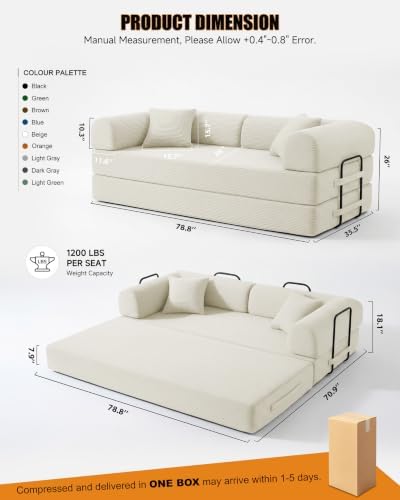 79" Futon Sofa Bed, 6-in-1 Boneless Couches - Image 2