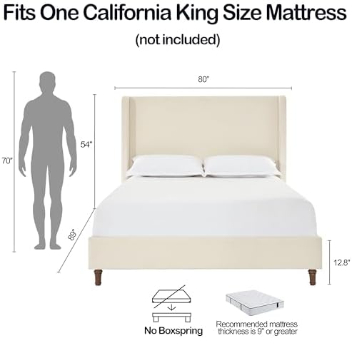 California King Size Upholstered Bed Frame, Elegant Simplicity/Strong Wood - Image 2