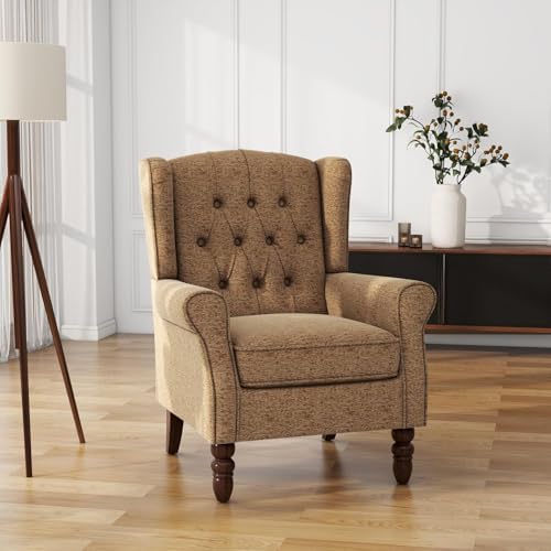High Back Accent Chair, Fabric Upholstered Wingback Armchair by UIXE