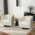 Pia Ricco Set of 2 Oversized Velvet 360° Swivel Barrel Accent Chair Ivory by PiaRicco