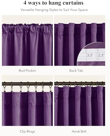StangH Purple Velvet Curtains for Grils Bedroom Nursery, W52 x L96 - Image 2
