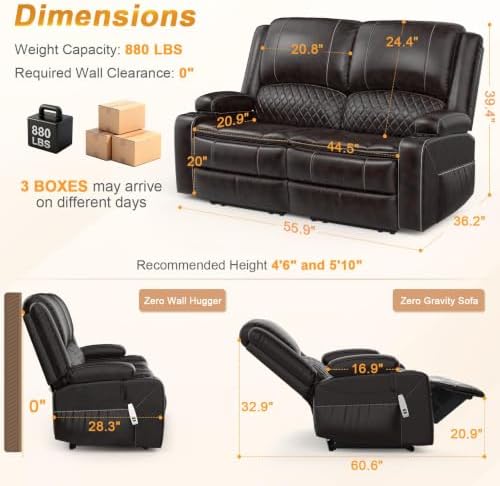 RV Loveseat Recliner Wall Hugger, Power Reclining Loveseat - Image 2