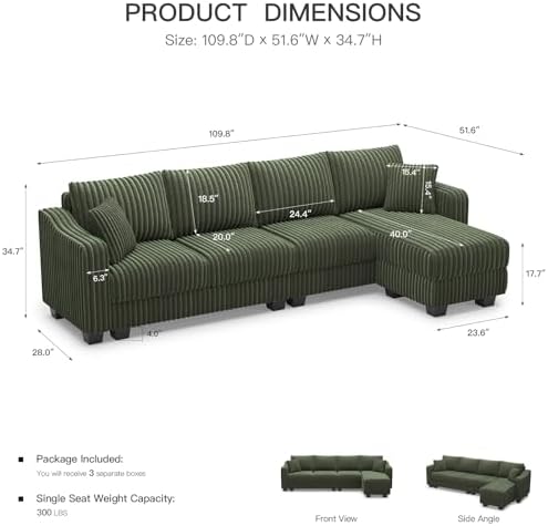 Belffin Sectional Couch with L-Shape Chaise L Shaped Couch with Ottoman - Image 2