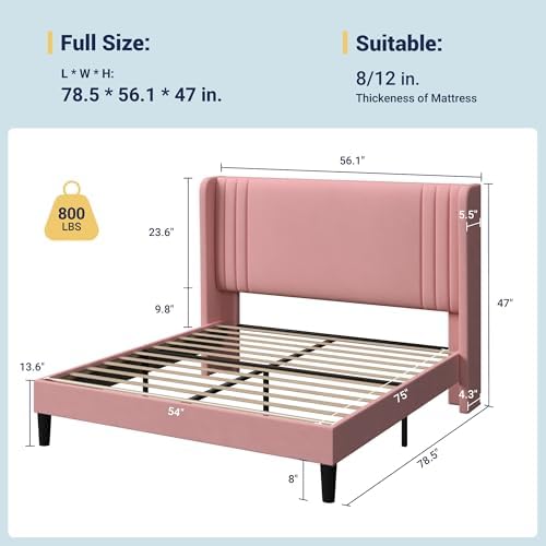 Allewie Full Size Velvet Platform Bed Frame, Tall Wingback Headboard - Image 2