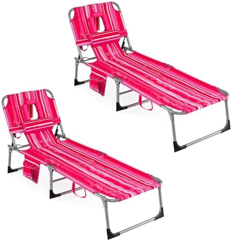 COSTWAY Tanning Chair with Face Hole, Folding Beach Lounge Chair by COSTWAY