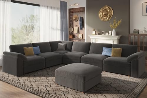 EASE MOOSE Oversized L Shape Sectional Deep Seat Modular Sofa, Dark Gray by EASEMOOSE