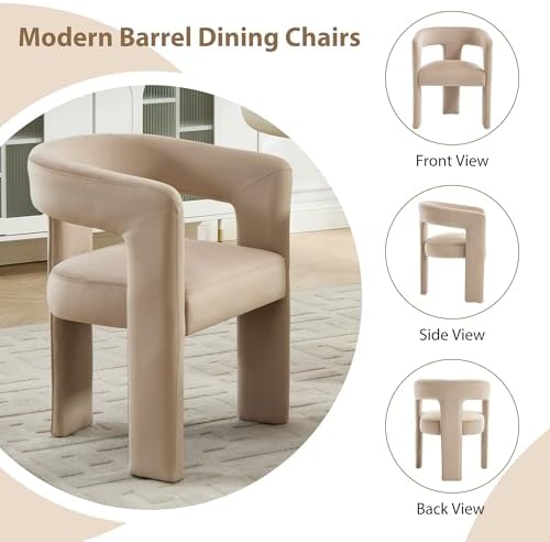 Modern Barrel Dining Chairs Set of 2, No Assembly Velvet Upholstered Dining - Image 5