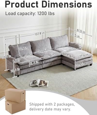 Karl home 122" 3-Seat L-Shaped Sectional Couch - Image 2