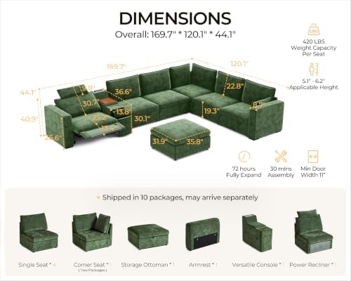 170" Modular Power Reclining Sectional 7 Seater Couch - Image 2