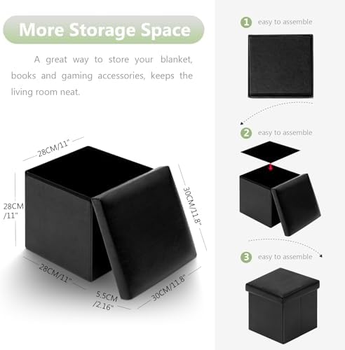 B FSOBEIIALEO Storage Ottoman Cube, 11.8" Small Faux Leather Ottomans - Image 3