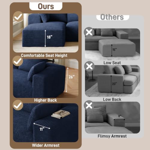 ONEMMLION 107" L-Shaped Cloud Boneless Couch Sofa - Image 6