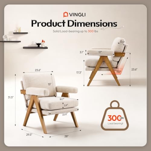VINGLI Mid-Century Solid Wood Accent Chair - Image 2