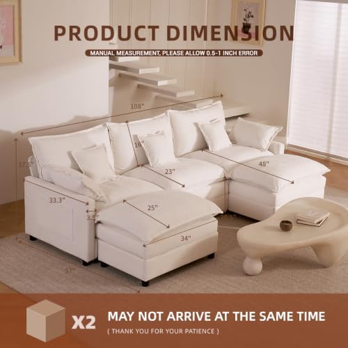 GOSUHI 108" U-Shaped Modular Cloud Couch, Deep Seat, Chenille Ivory - Image 2