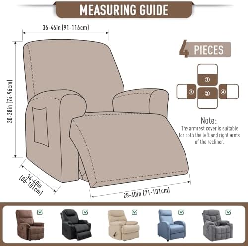TAOCOCO Oversized Stretch Recliner Chair Covers 4 Piece - Image 4
