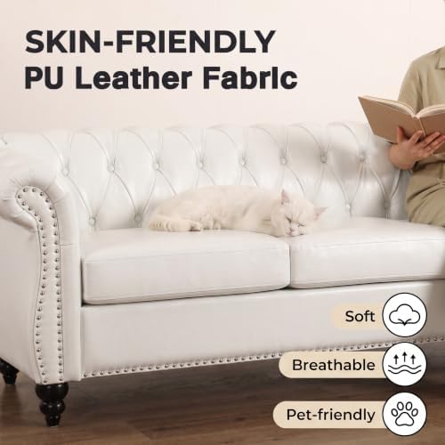 3 Seat Chesterfield Sofa, Faux Leather Couch - Image 5
